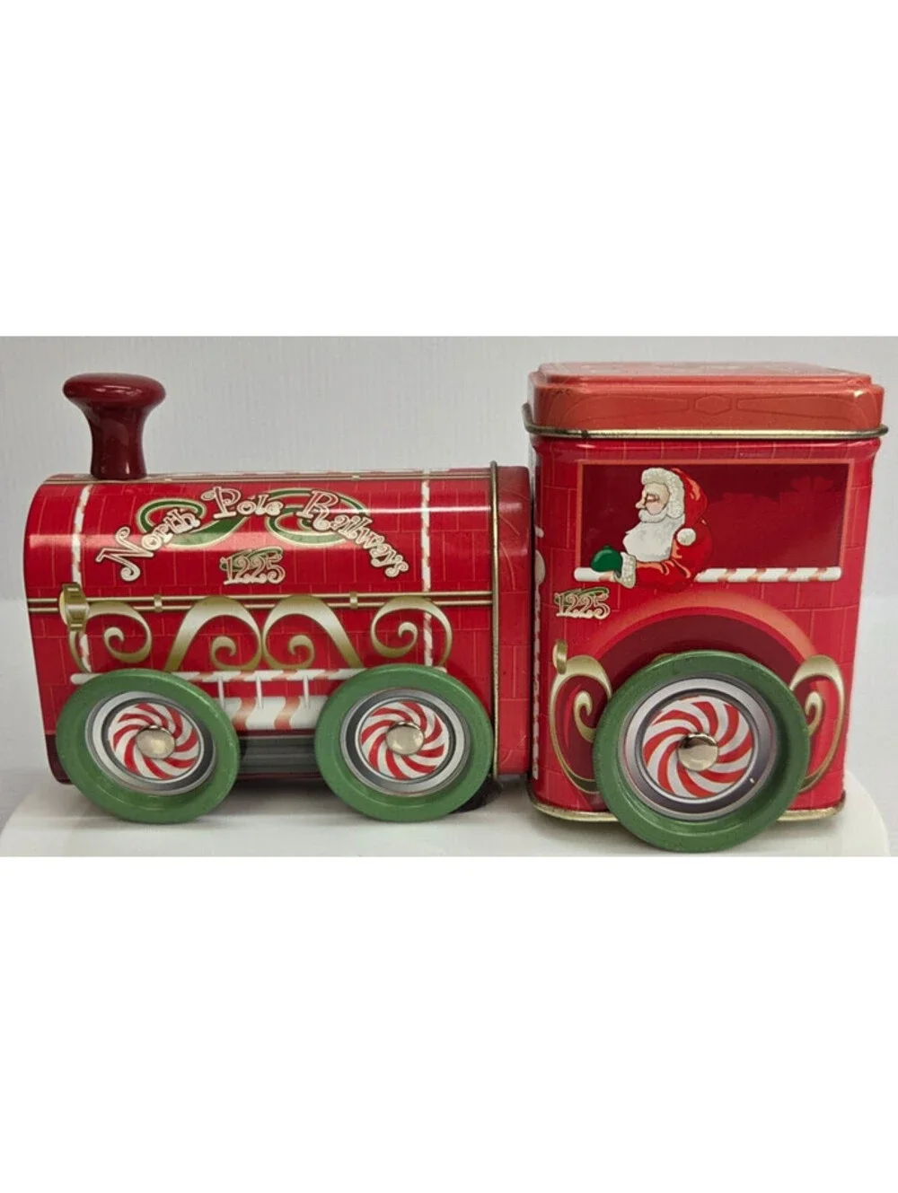 North Pole Railways 1225 Christmas Train Tin Holiday Express Metal LocomotiveVTG
